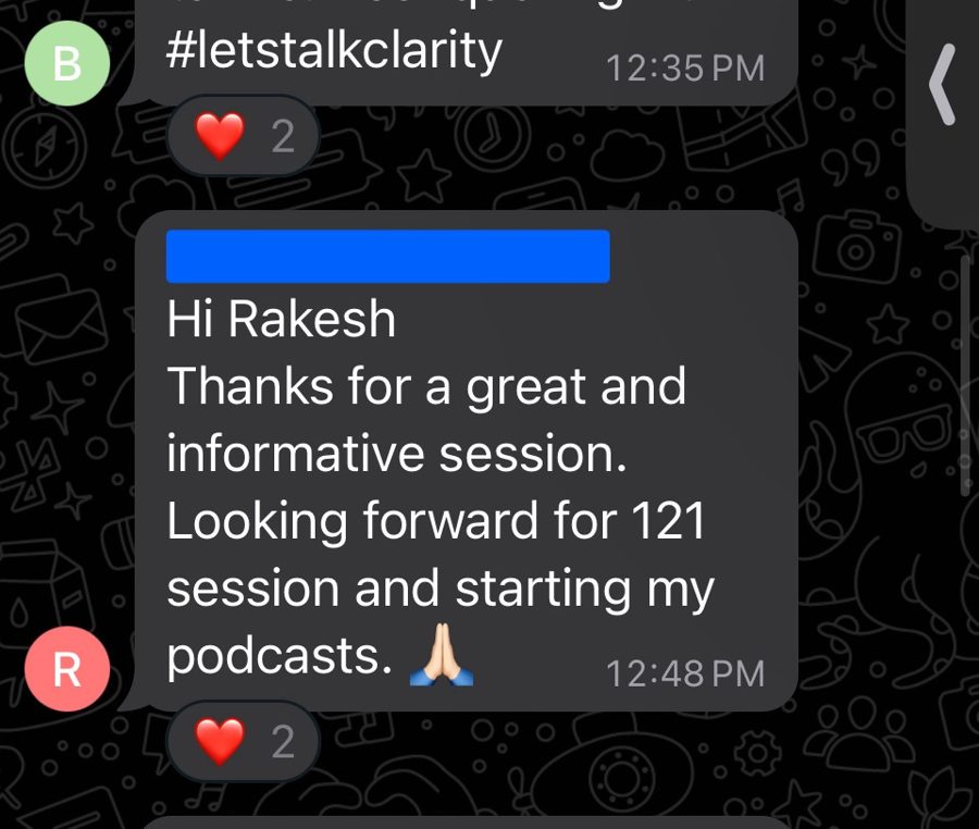 WhatsApp message from a participant 3