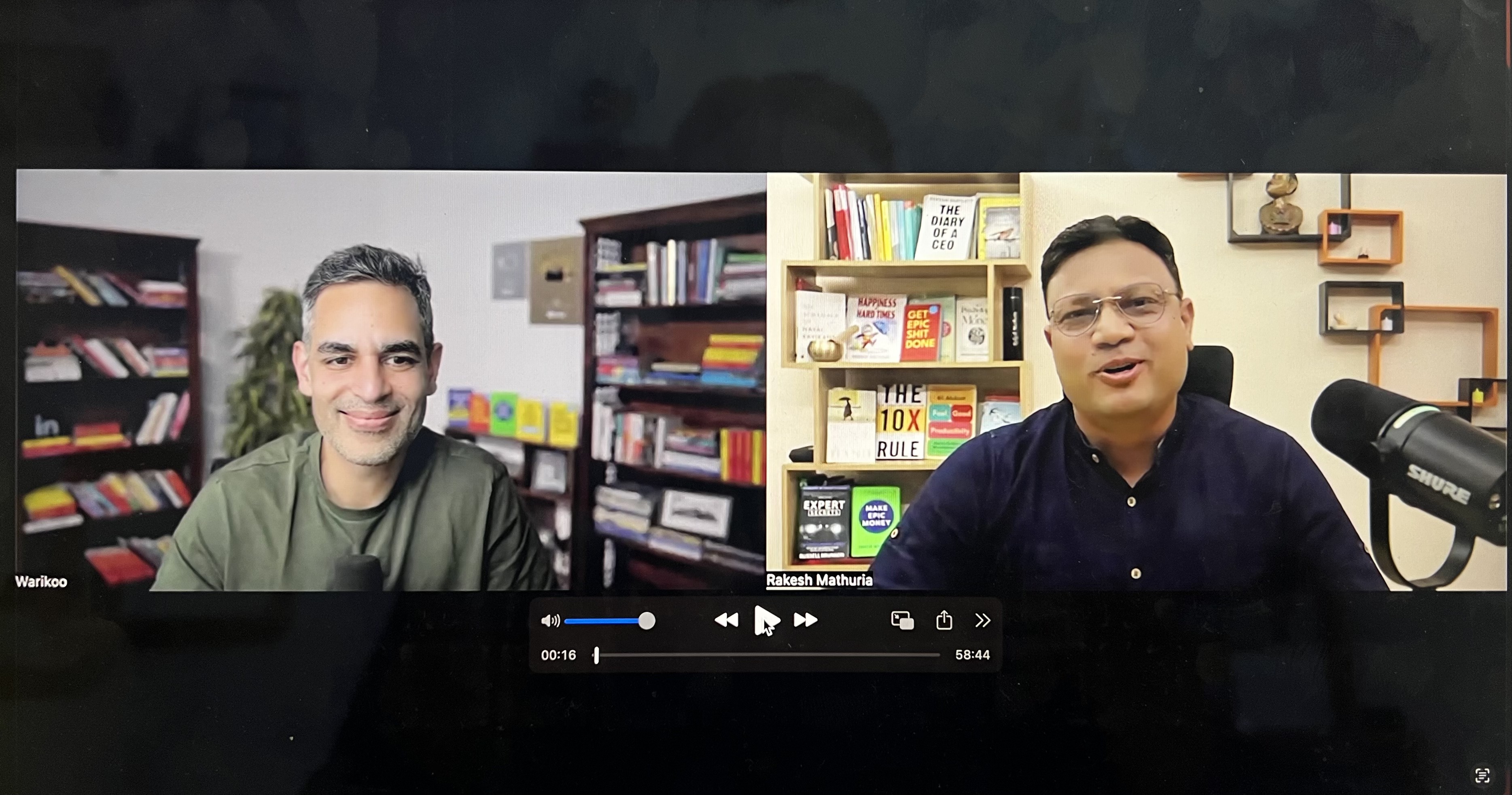 Ankur Warikoo with Rakesh Mathuria on the 100th episode of Let's Talk Clarity
