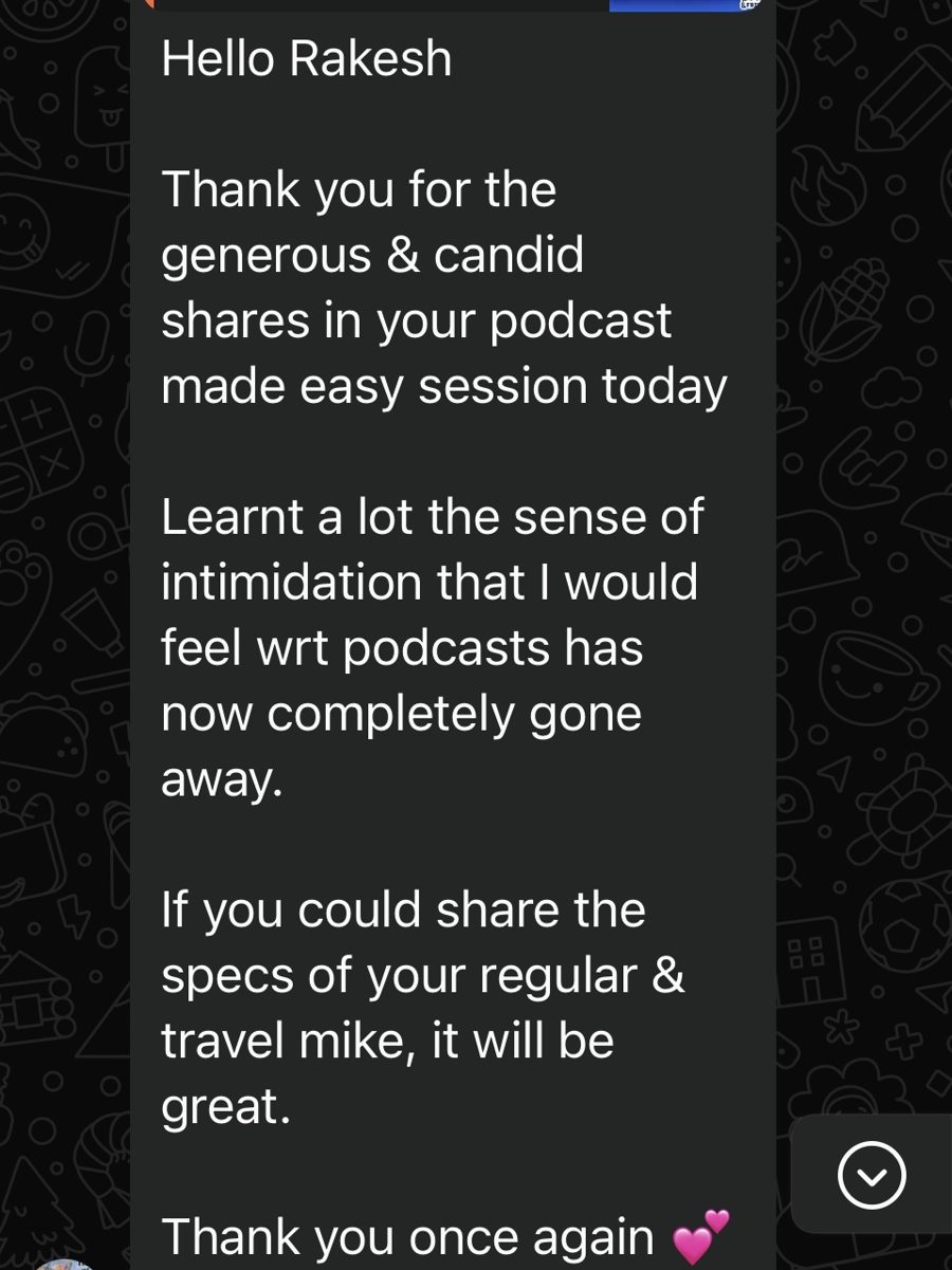 WhatsApp message from a participant 6