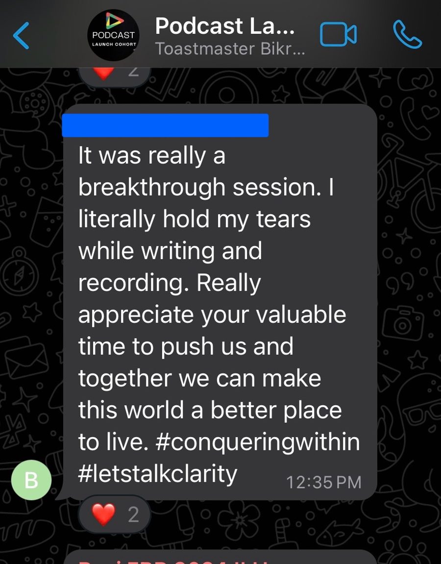 WhatsApp message from a participant 2